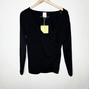 New Ojai Yoga Wear‎ Black Long Sleeve V-neck Shirt Minimalist Womens Large